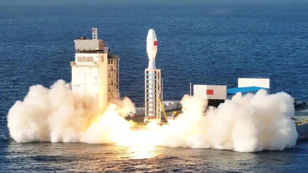 Jielong-3 launch vehicle lifting off from a sea-based platform