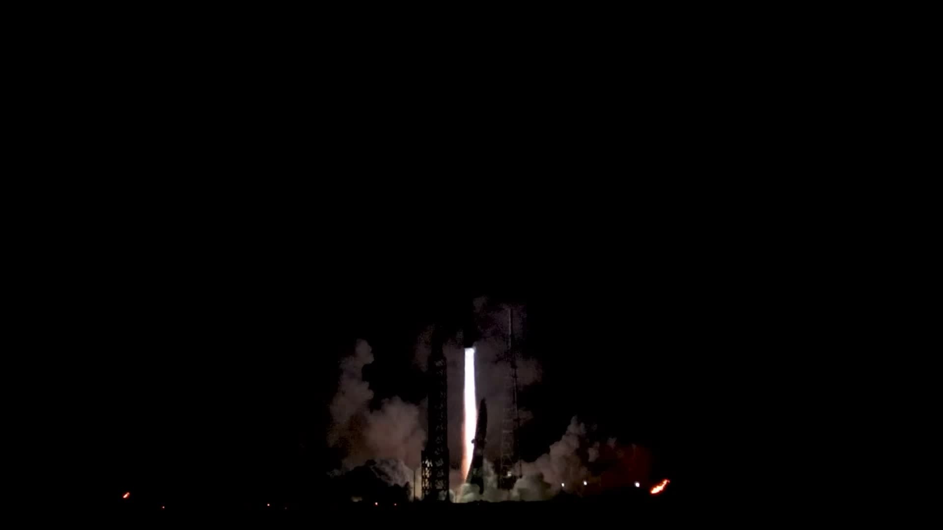 New Glenn igniting at Space Launch Complex 36 during a night launch