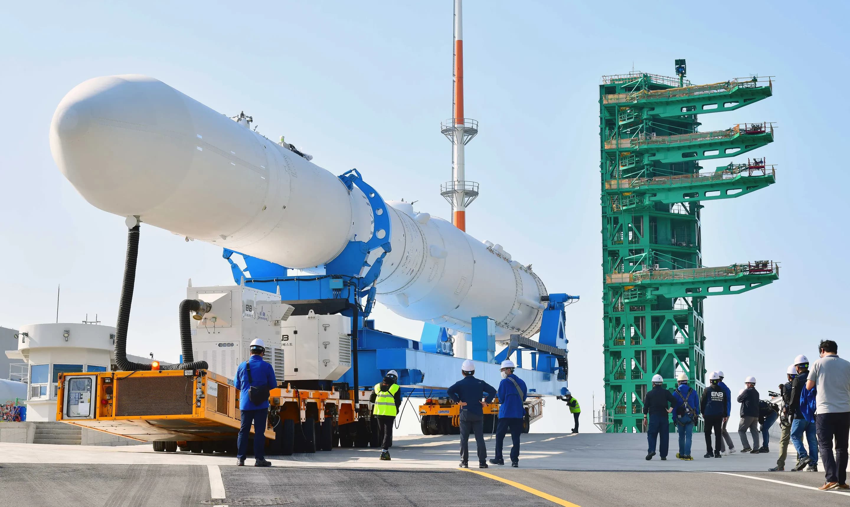 South Korea's Nuri launch vehicle approaching launch pad two at Naro Space Centre