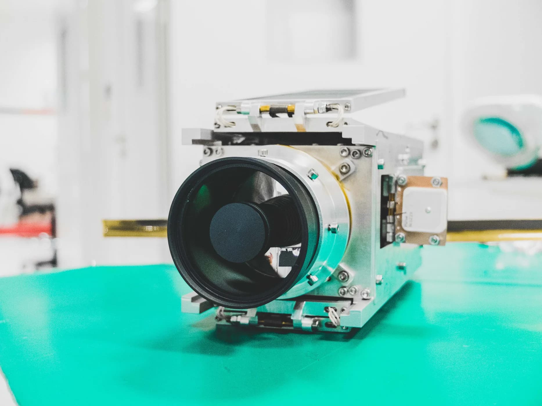 A commercial small satellite in a clean-room setting