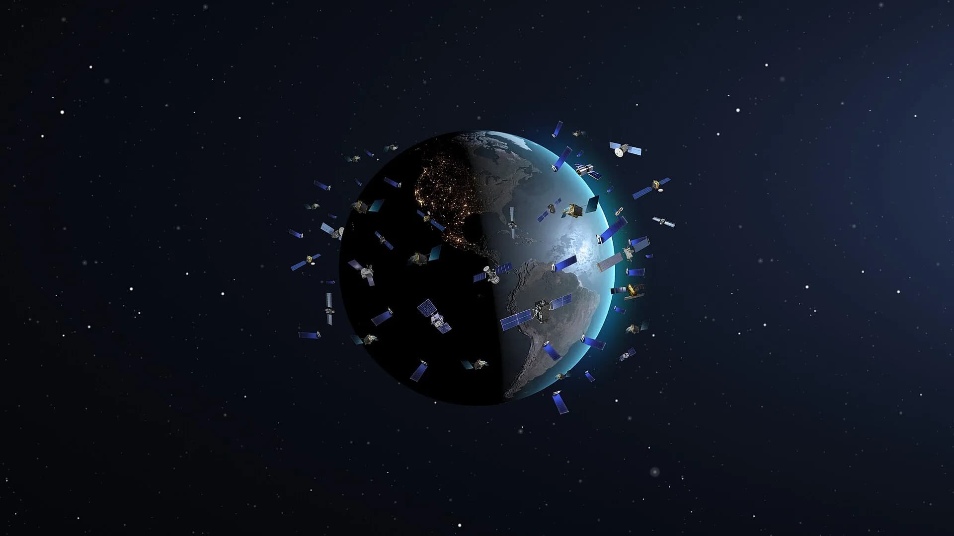 密集低轨卫星星座环绕地球的艺术想象图